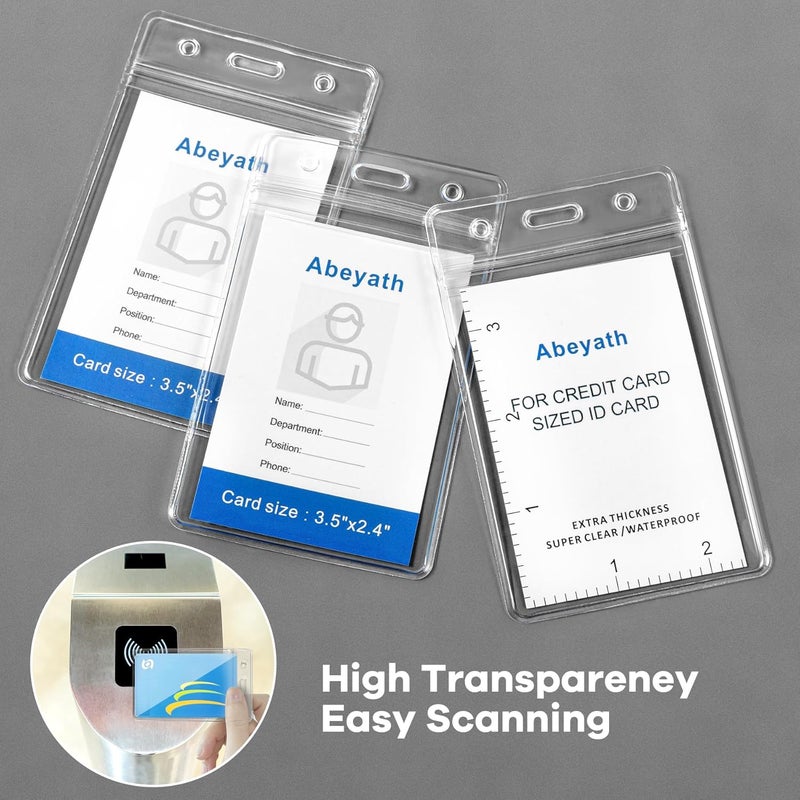 Abeyath 50Pack Extra Thick ID Card Name Badge Holder Heavy Duty Waterproof Clear Plastic PVC Vertical Sleeve Pocket Resealable 4.6x3.82inch - Image 4